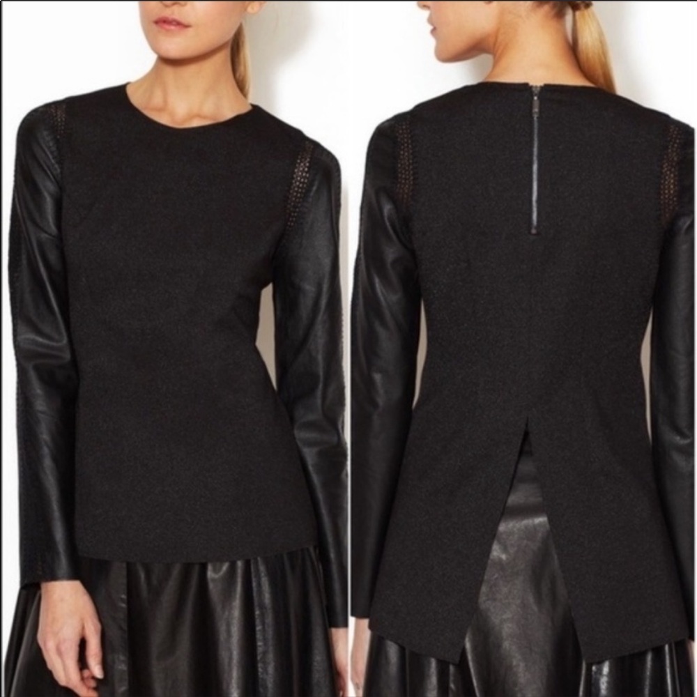 Stella & Jamie S Rio Knit Top Leather Sleeves